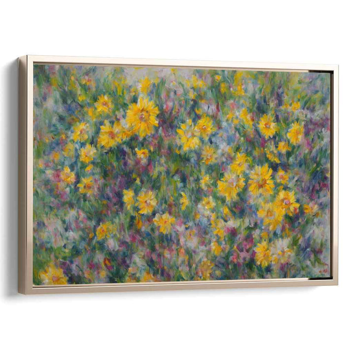 Sunlit Impressions: Impressionist Meadow Yellow Flowers Canvas Art