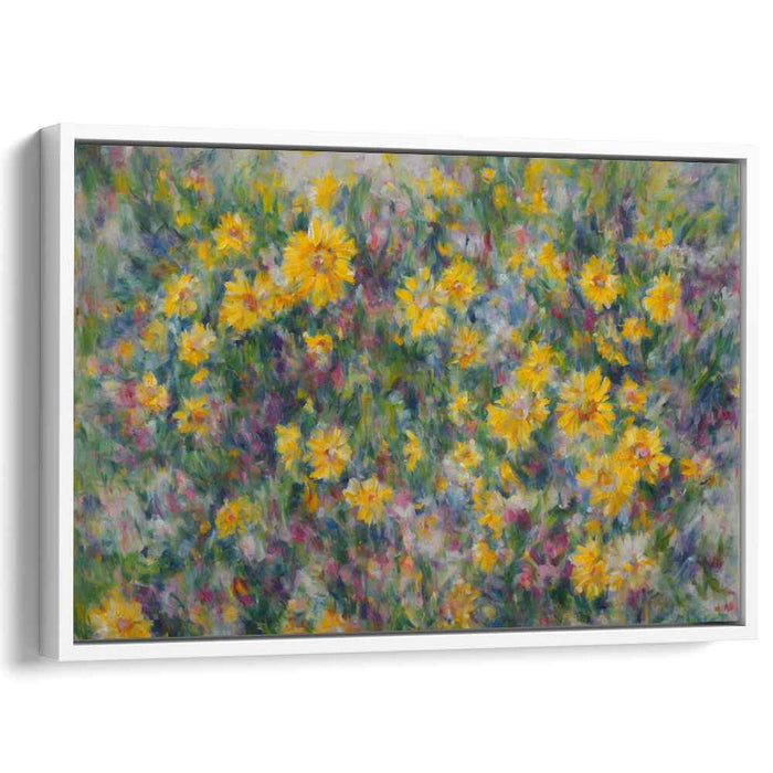 Sunlit Impressions: Impressionist Meadow Yellow Flowers Canvas Art