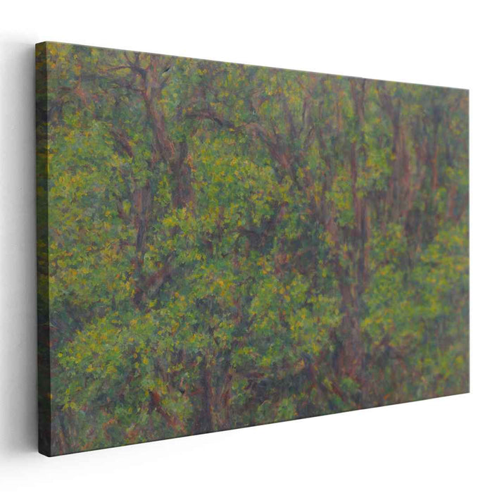 Dotted Verdant Foliage: Impressionist Pointillist Greenery Canvas Art