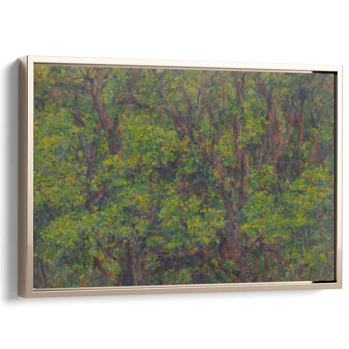 Dotted Verdant Foliage: Impressionist Pointillist Greenery Canvas Art