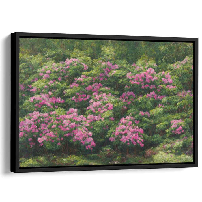 Velvet Petal Symphony: A Lush Rhododendron Landscape Canvas Art