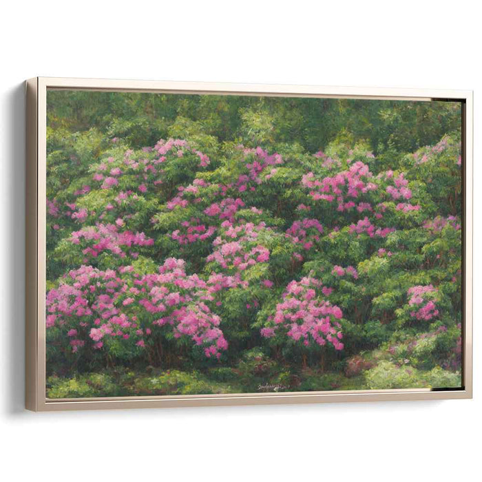 Velvet Petal Symphony: A Lush Rhododendron Landscape Canvas Art