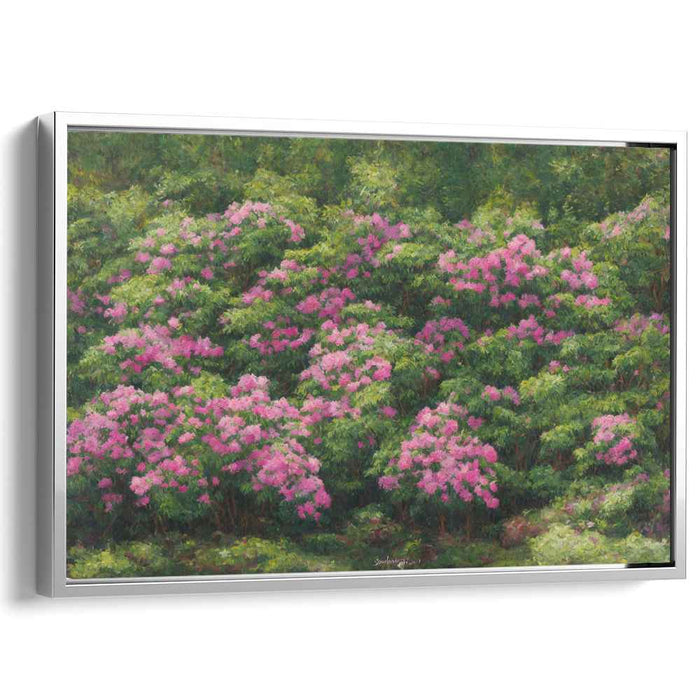 Velvet Petal Symphony: A Lush Rhododendron Landscape Canvas Art