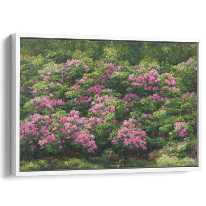 Velvet Petal Symphony: A Lush Rhododendron Landscape Canvas Art