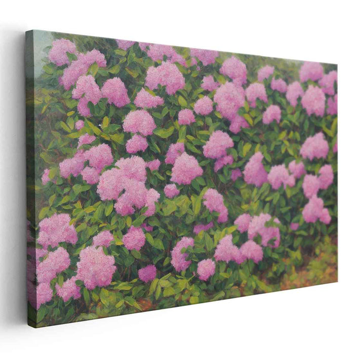 Dew-Kissed Blooms Dance: Realistic Hydrangea Garden Canvas Art Print