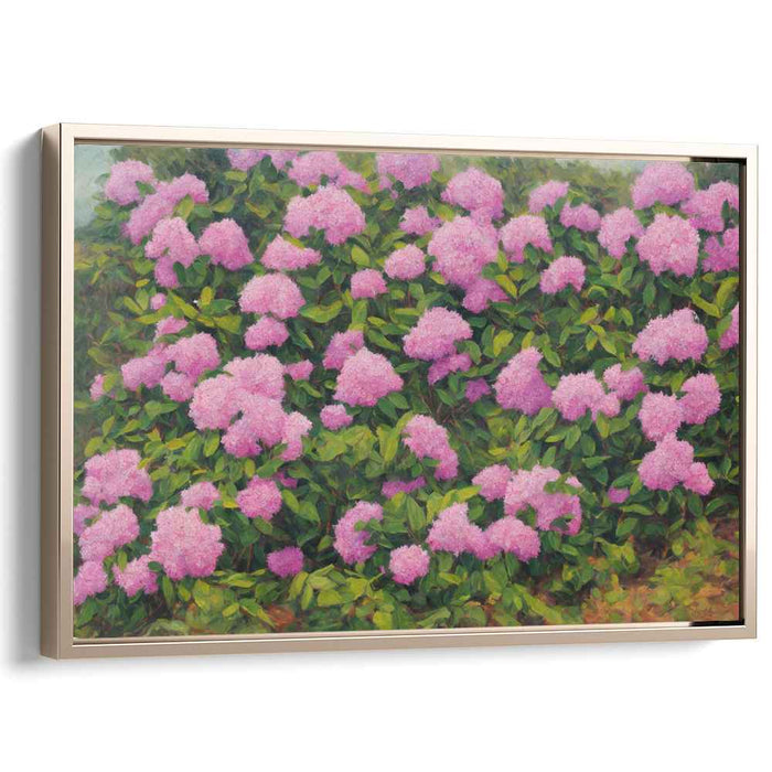 Dew-Kissed Blooms Dance: Realistic Hydrangea Garden Canvas Art Print