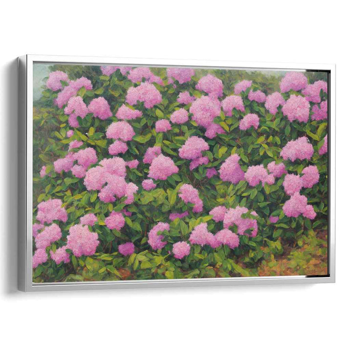 Dew-Kissed Blooms Dance: Realistic Hydrangea Garden Canvas Art Print