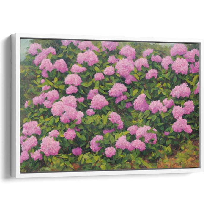 Dew-Kissed Blooms Dance: Realistic Hydrangea Garden Canvas Art Print