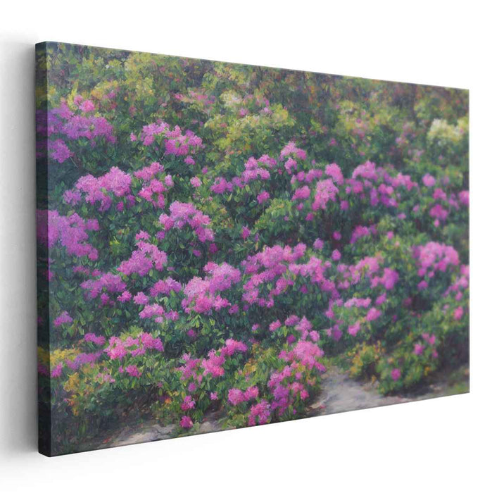 Brushstrokes Among Petal Swirls: Impressionist Garden of Vibrant Rhododendrons Canvas Art