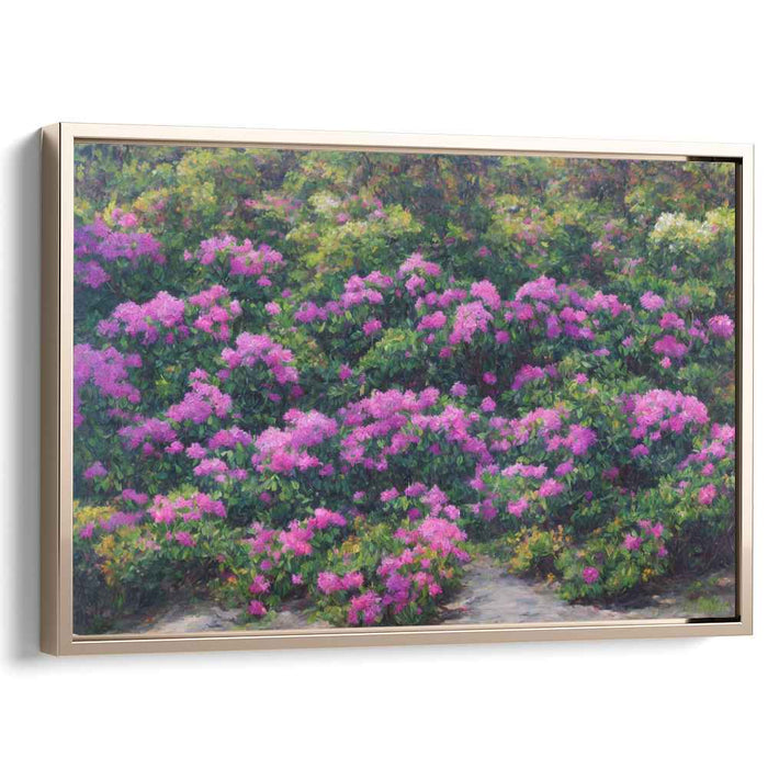 Brushstrokes Among Petal Swirls: Impressionist Garden of Vibrant Rhododendrons Canvas Art