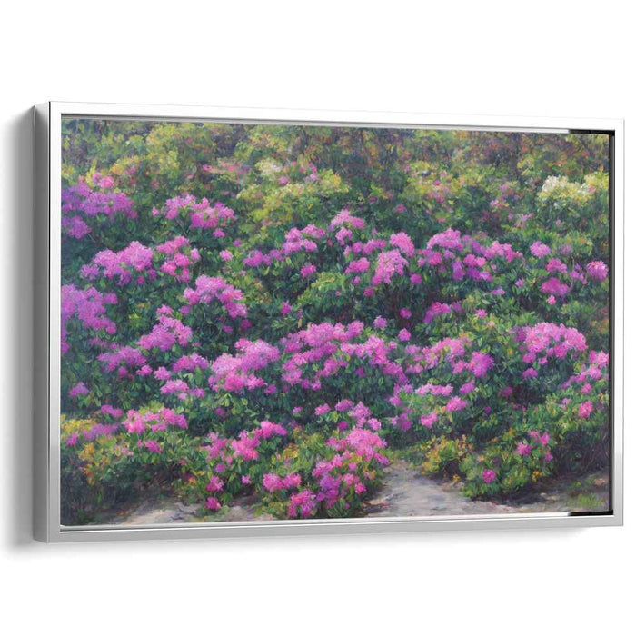 Brushstrokes Among Petal Swirls: Impressionist Garden of Vibrant Rhododendrons Canvas Art