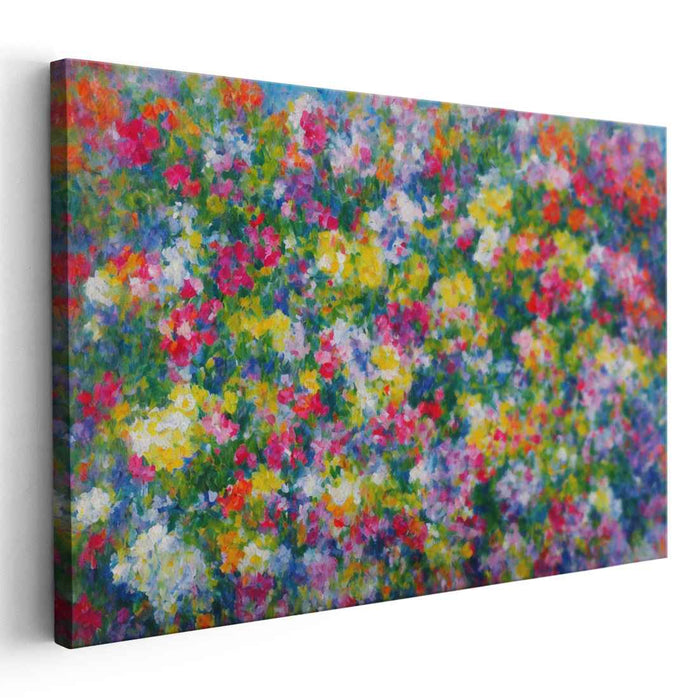 Stippled Bloomscape: Pointillist Garden Canvas Art Print
