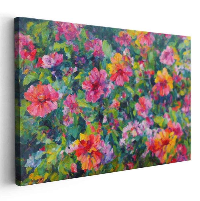 Ethereal Blooms Dance in Rain: Impressionist Flower Canvas Art Print