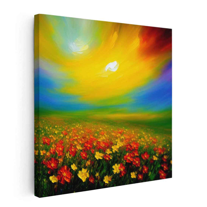 Luminous Meadows: Vibrant Field Under a Luminous Sky Canvas Art Print