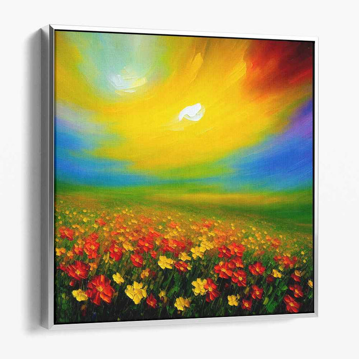 Luminous Meadows: Vibrant Field Under a Luminous Sky Canvas Art Print