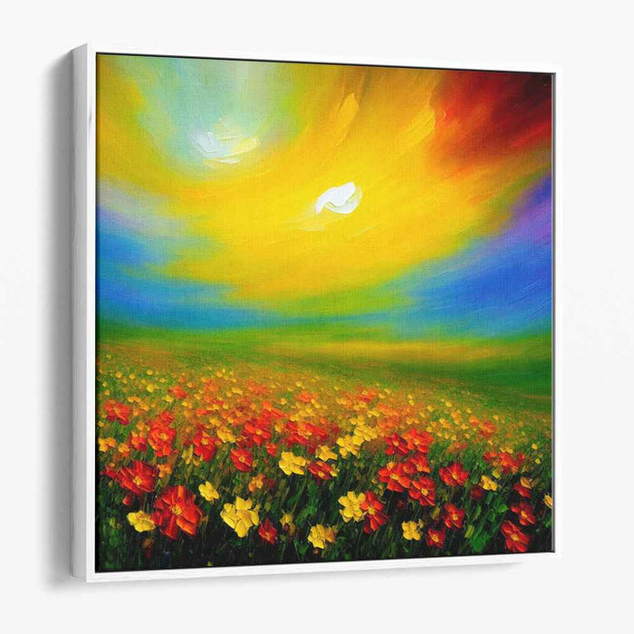 Luminous Meadows: Vibrant Field Under a Luminous Sky Canvas Art Print