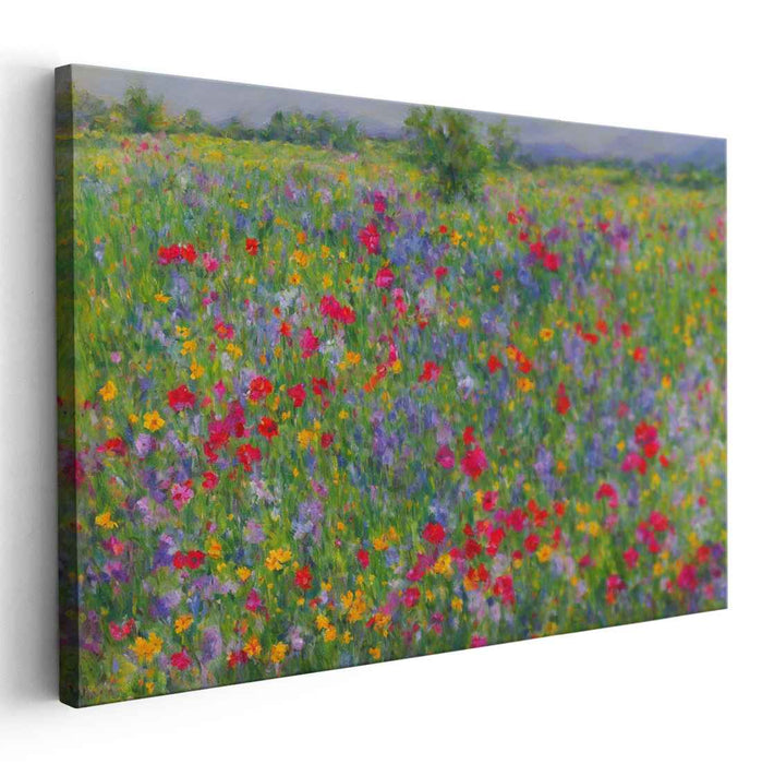 Fleeting Brushstroke Symphony: Vibrant Impressionist Wildflower Field Canvas Art Print