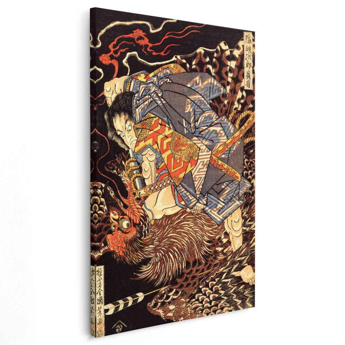 Oki no Jiro Hiroari killing a monstrous tengu by Utagawa Kuniyoshi