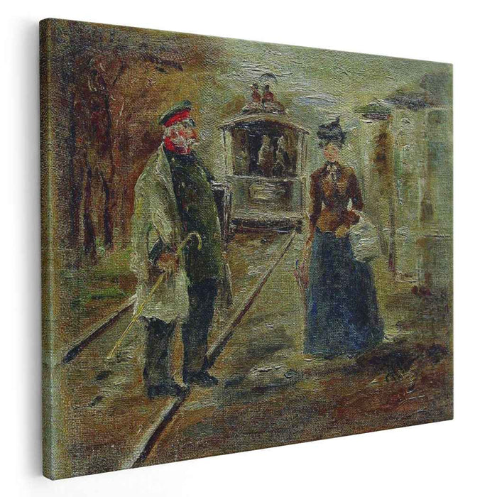 On the platform of the station. Street scene with a receding carriage by Ilya Repin