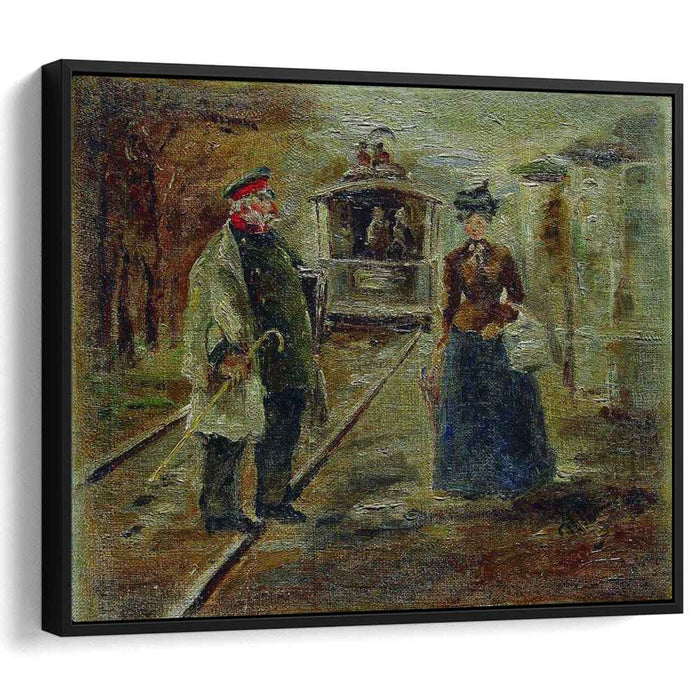 On the platform of the station. Street scene with a receding carriage by Ilya Repin