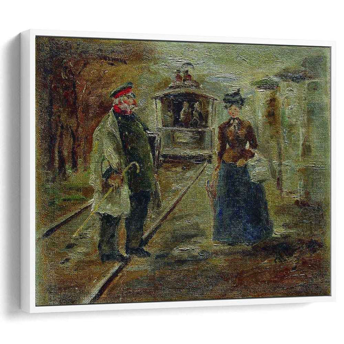 On the platform of the station. Street scene with a receding carriage by Ilya Repin