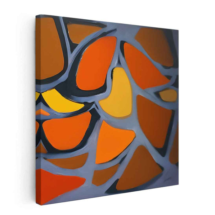 Citrus Haze Canvas Symphony: Abstract Orange and Grey Canvas Art