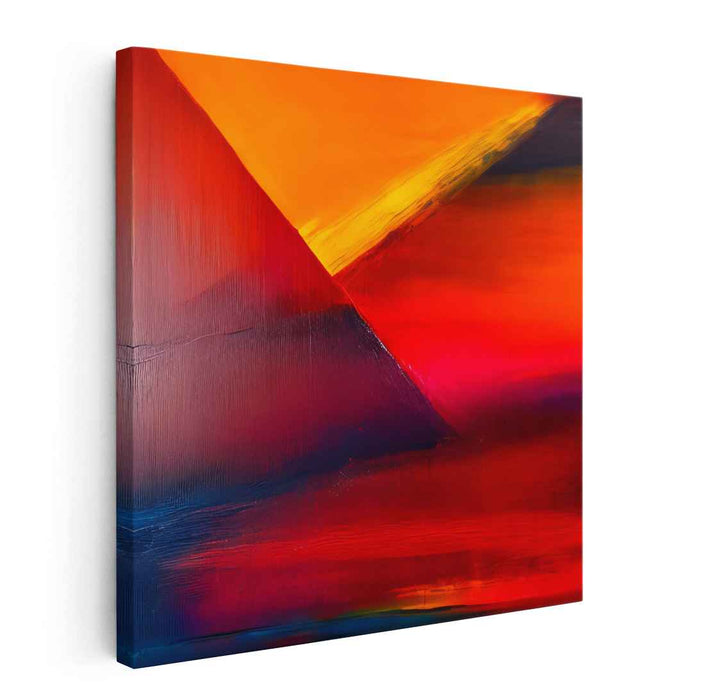 Radiant Geometries: Abstract Expressionist Orange and Red Canvas Art Print
