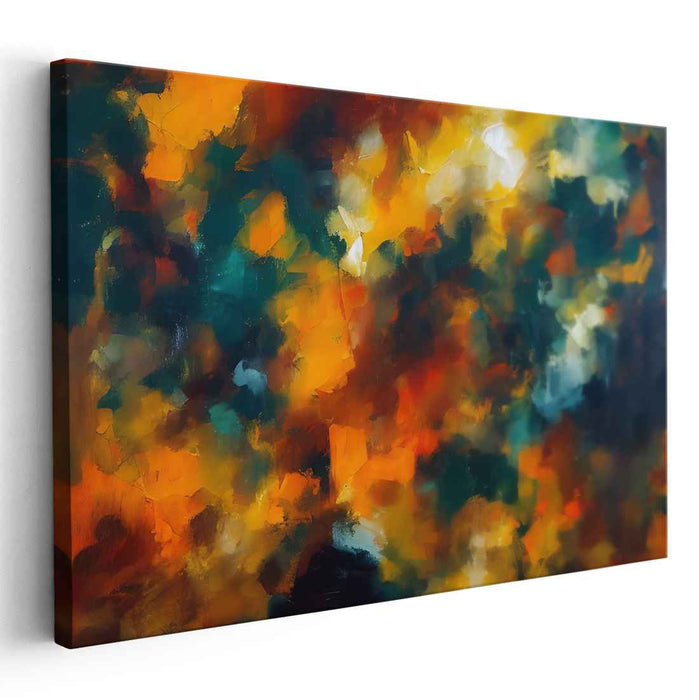 Eternal Flames Dance: Abstract Expressionist Fiery Orange and Deep Blue Canvas Art Print