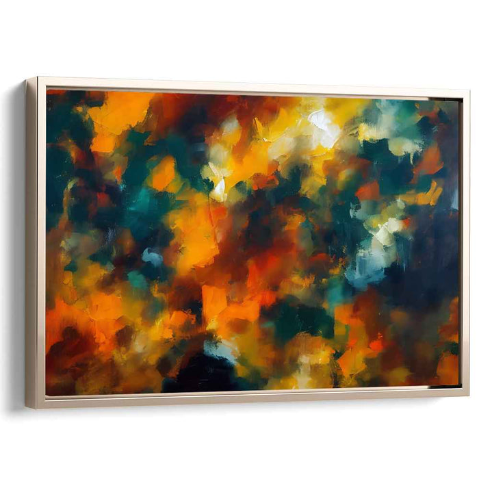 Eternal Flames Dance: Abstract Expressionist Fiery Orange and Deep Blue Canvas Art Print