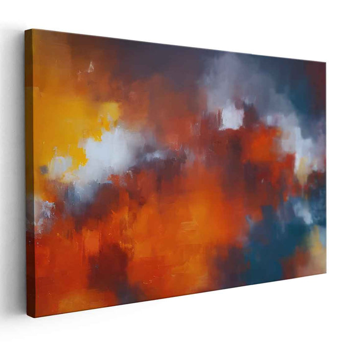 Blaze of Serenity: Abstract Expressionist Canvas Art with Fiery Orange and Tranquil Blue