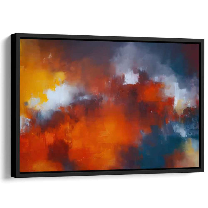 Blaze of Serenity: Abstract Expressionist Canvas Art with Fiery Orange and Tranquil Blue