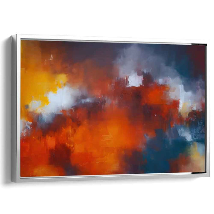 Blaze of Serenity: Abstract Expressionist Canvas Art with Fiery Orange and Tranquil Blue