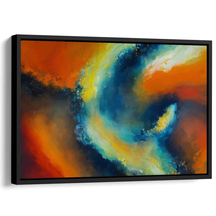 Blaze Whispers in Cobalt Hues: Abstract Expressionist Fiery Orange and Blue Canvas Art Print