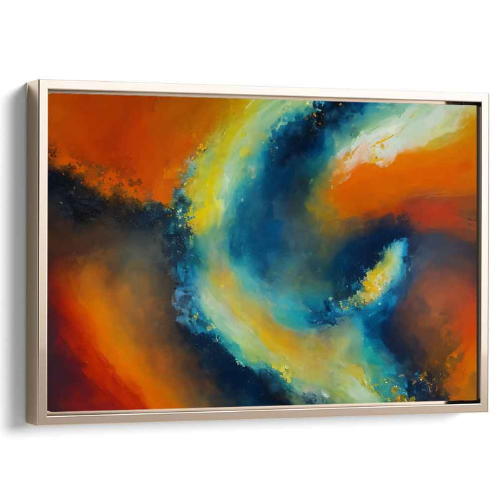 Blaze Whispers in Cobalt Hues: Abstract Expressionist Fiery Orange and Blue Canvas Art Print