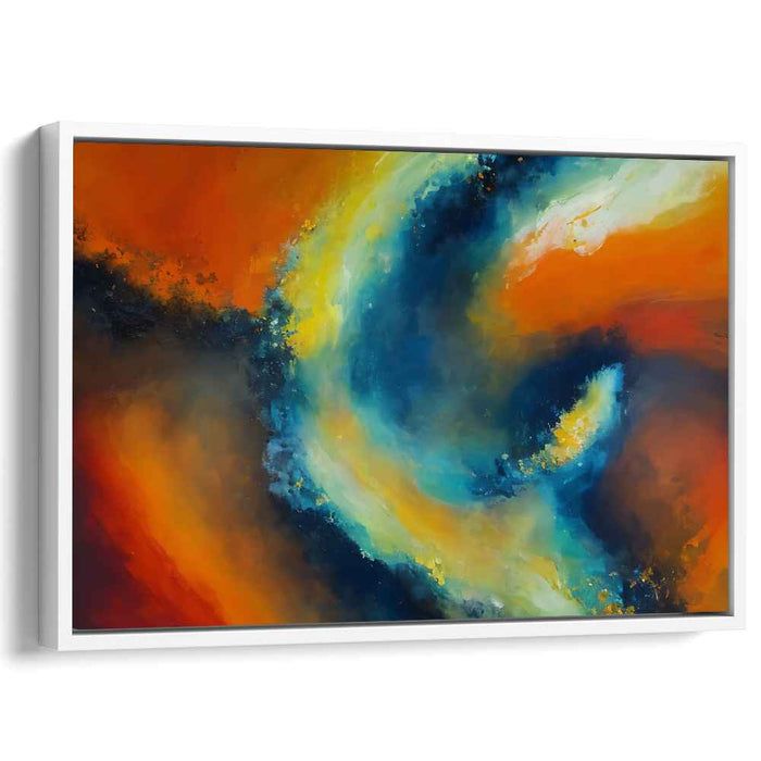 Blaze Whispers in Cobalt Hues: Abstract Expressionist Fiery Orange and Blue Canvas Art Print