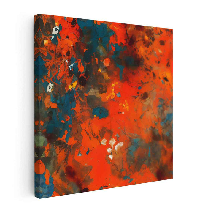 Embers Dance Unleashed: Abstract Expressionist Fiery Red Canvas Art Print