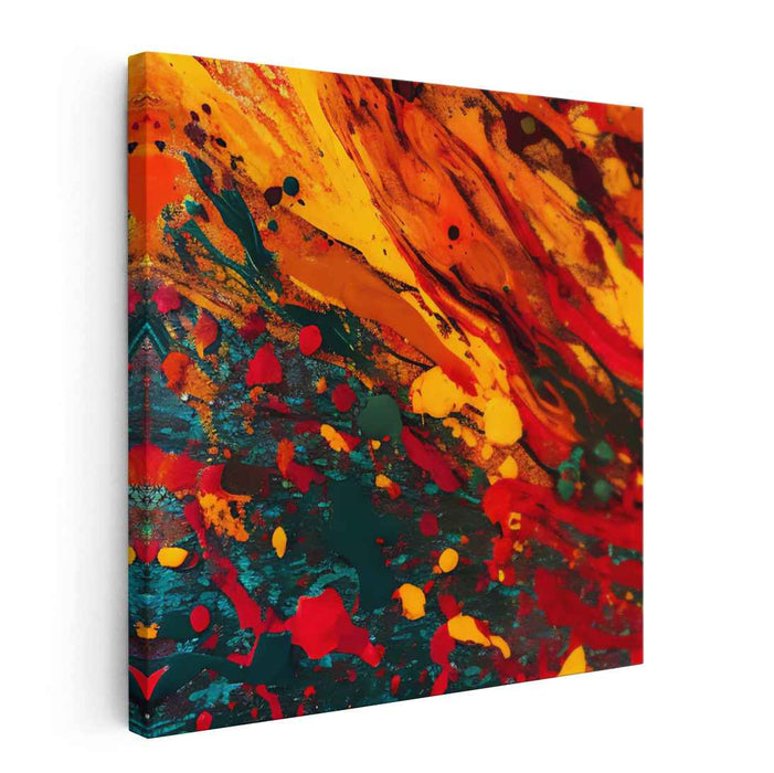 Citrus Blaze Abstraction: Abstract Expressionist Vibrant Orange Canvas Art Print