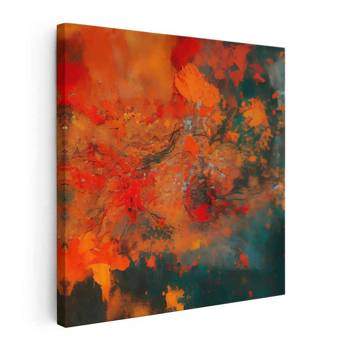 Ember Canvas Symphony: Abstract Expressionist Fiery Orange Canvas Art Print