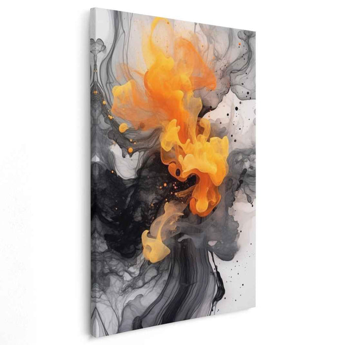Citrus Blaze Symphony: Abstract Expressionist Orange and Black Canvas Art Print
