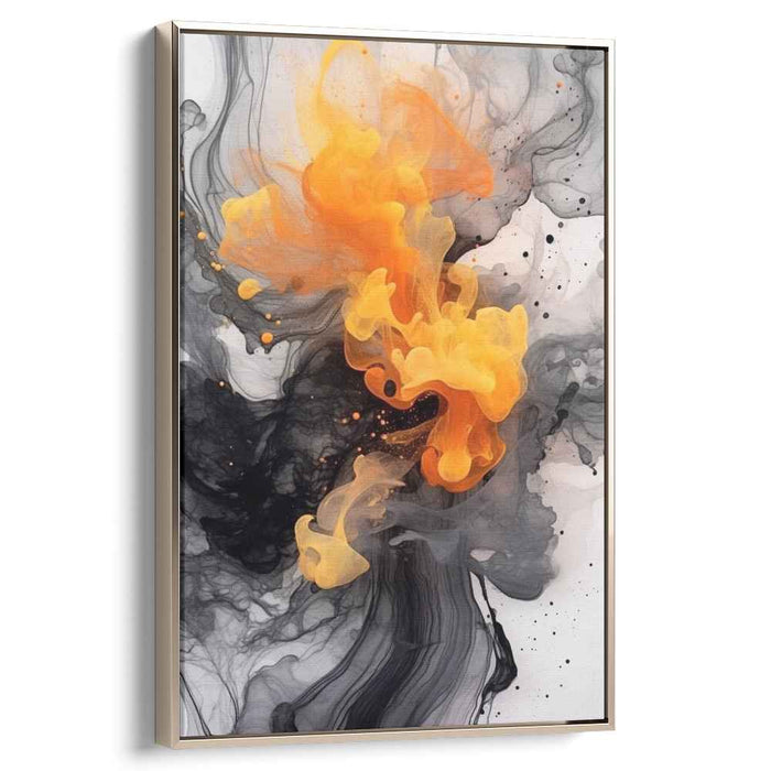 Citrus Blaze Symphony: Abstract Expressionist Orange and Black Canvas Art Print
