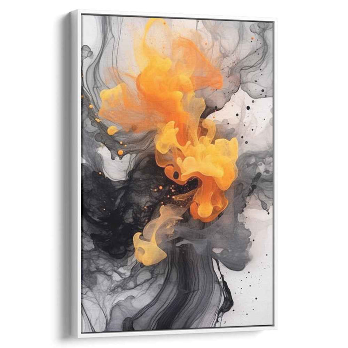 Citrus Blaze Symphony: Abstract Expressionist Orange and Black Canvas Art Print