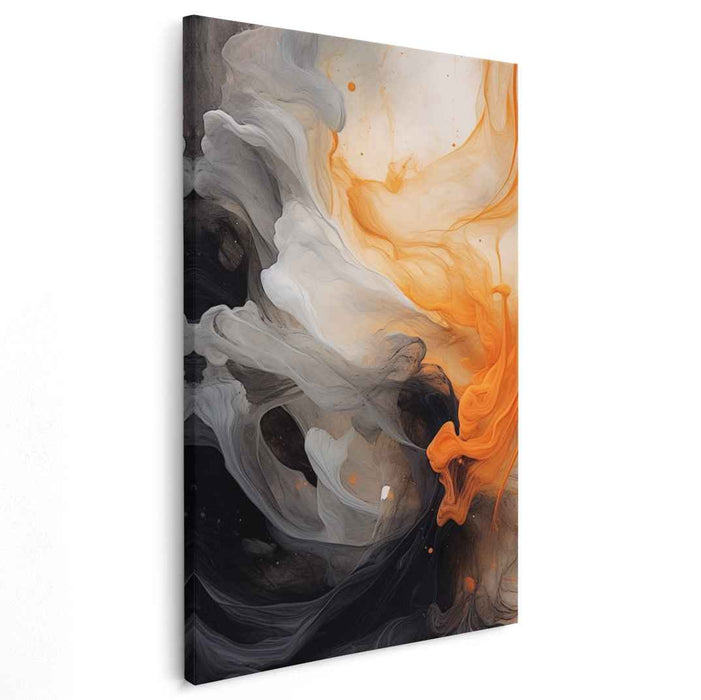 Vibrant Spillage Symphony: Abstract Orange and Black Fluid Art Canvas Print