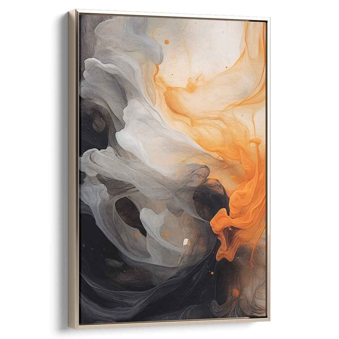 Vibrant Spillage Symphony: Abstract Orange and Black Fluid Art Canvas Print