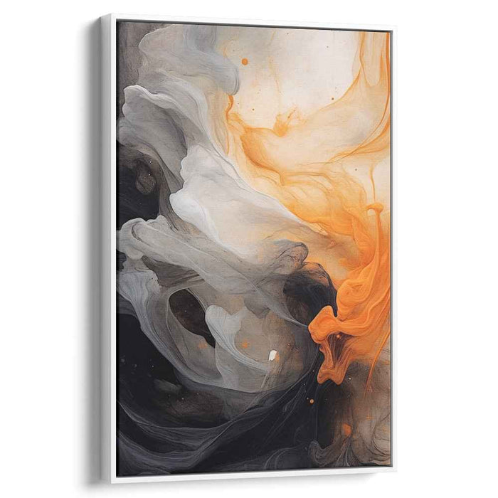 Vibrant Spillage Symphony: Abstract Orange and Black Fluid Art Canvas Print