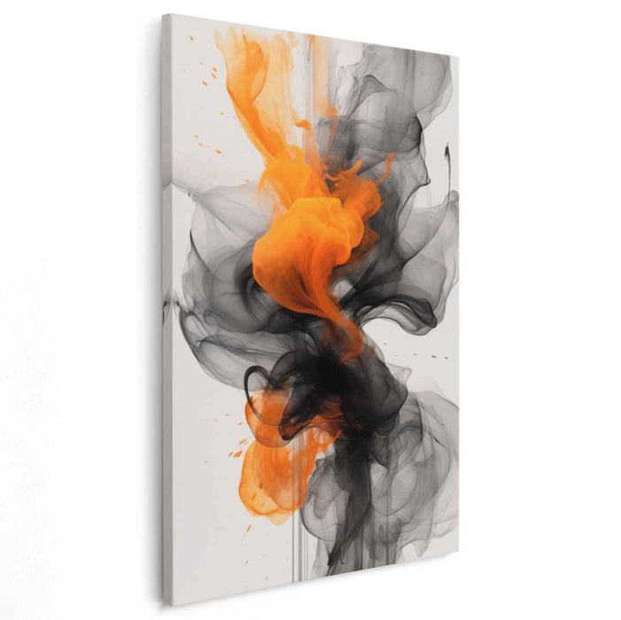 Whispers of Charcoal Dreams: Abstract Expressionist Orange and Grey Canvas Art