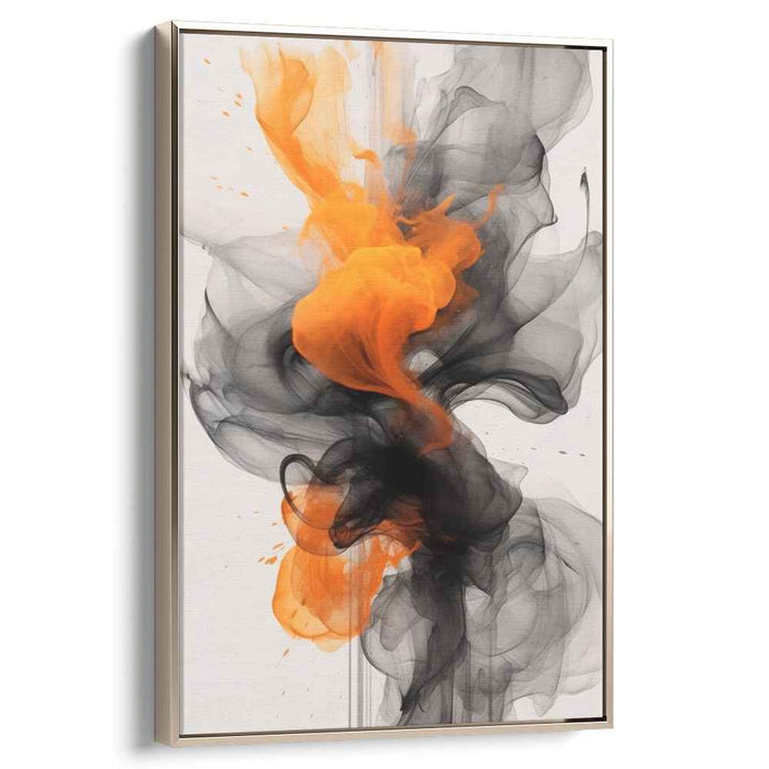 Whispers of Charcoal Dreams: Abstract Expressionist Orange and Grey Canvas Art