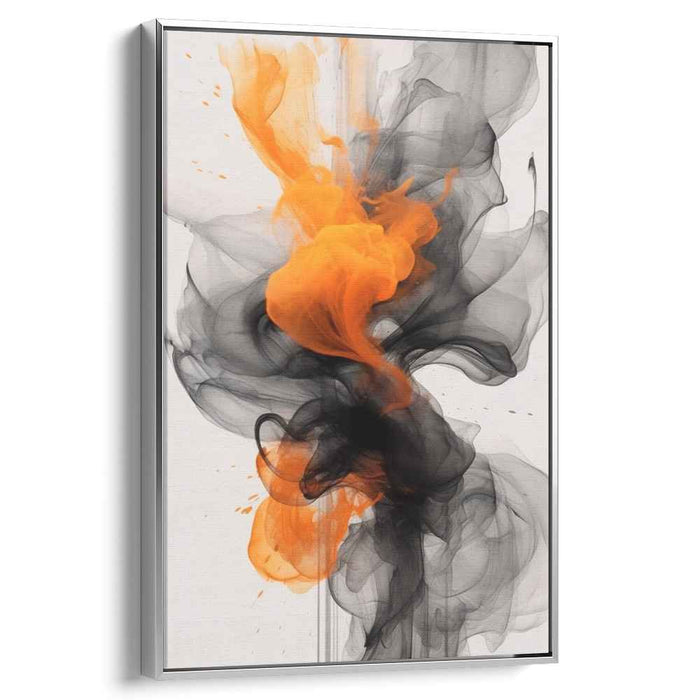 Whispers of Charcoal Dreams: Abstract Expressionist Orange and Grey Canvas Art