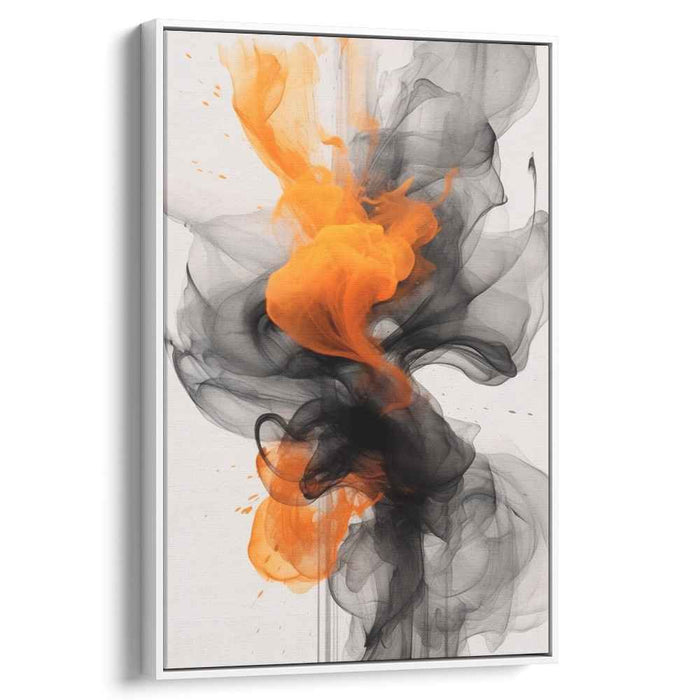 Whispers of Charcoal Dreams: Abstract Expressionist Orange and Grey Canvas Art