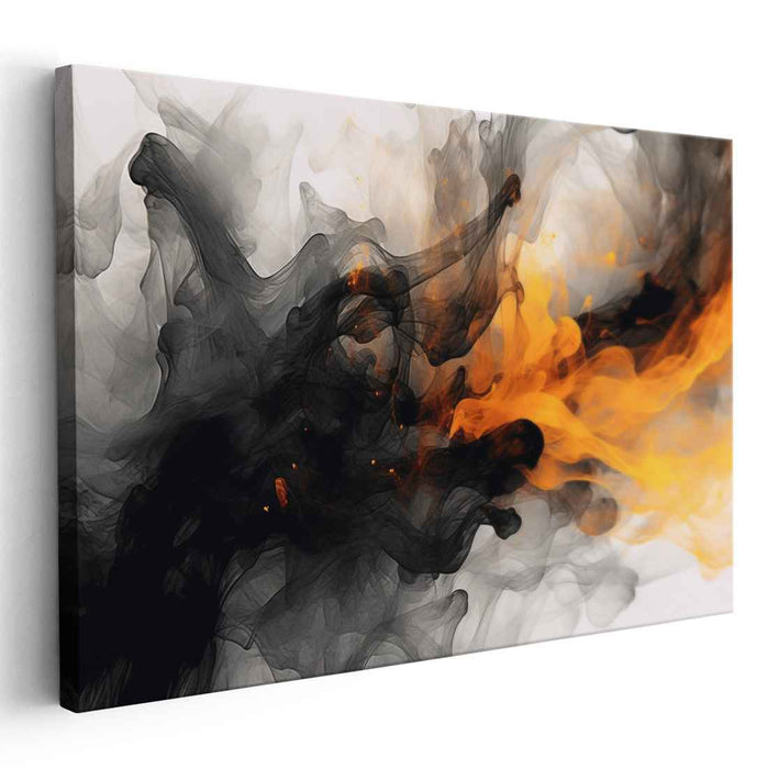Fiery Clash: Abstract Expressionist Black and Orange Swirl Canvas Art Print