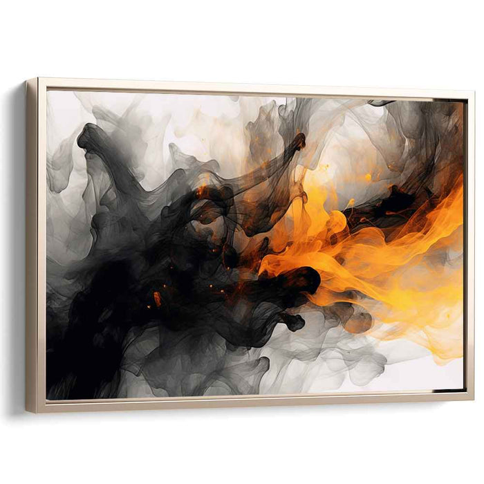 Fiery Clash: Abstract Expressionist Black and Orange Swirl Canvas Art Print